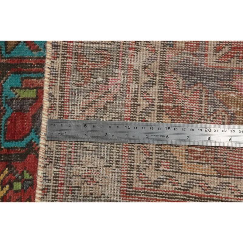 Hand Knotted Oriental 100% Wool Carpet Traditional Geometric Red Tabriz Runner Rug - 14' 11'' X 3' 8''