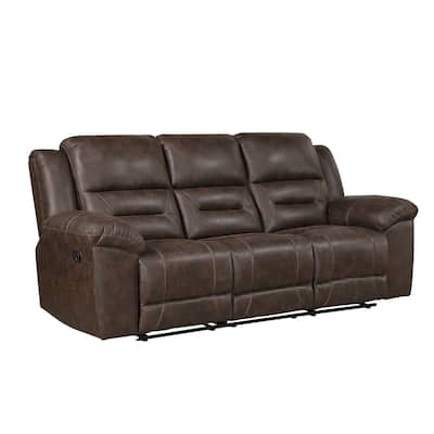Henry Manual Double Reclining Sofa, Pillow Tuft Dark Brown Microfiber