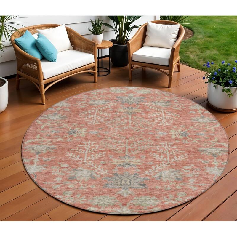 HomeRoots Floral Transitional Rectangle Outdoor Rug - 8' Round