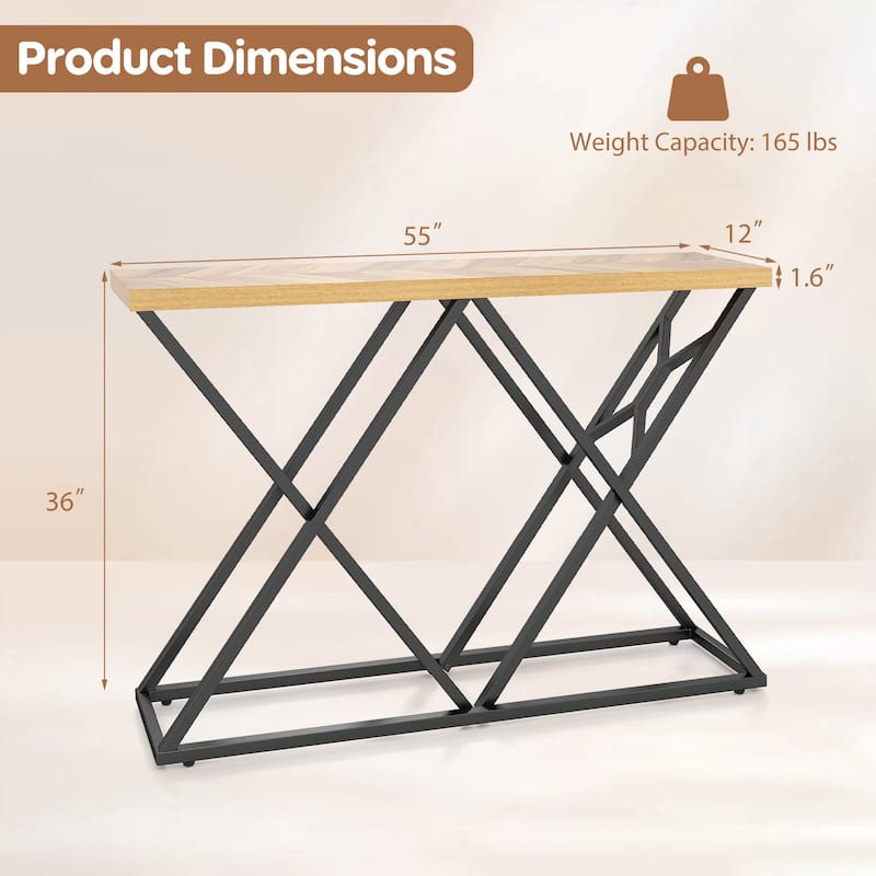 Gymax 55'' Industrial Console Table w/ Solid Metal Frame & Storage