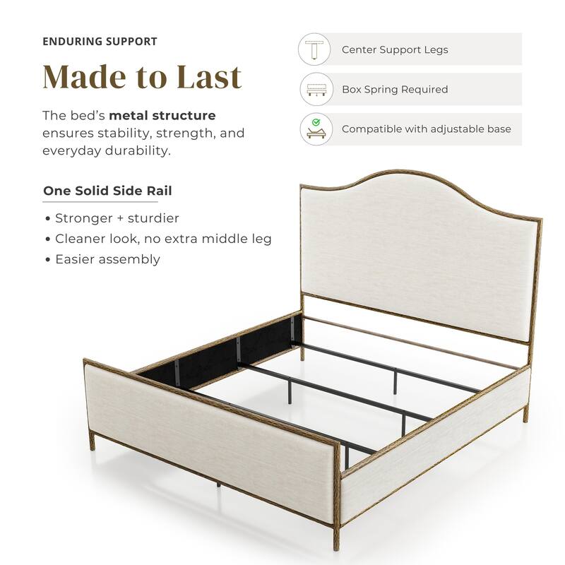 247 Shop At Home Lalia Modern 2-Piece Upholstered Hammered Metal Camelback Bedroom Set with Nightstand