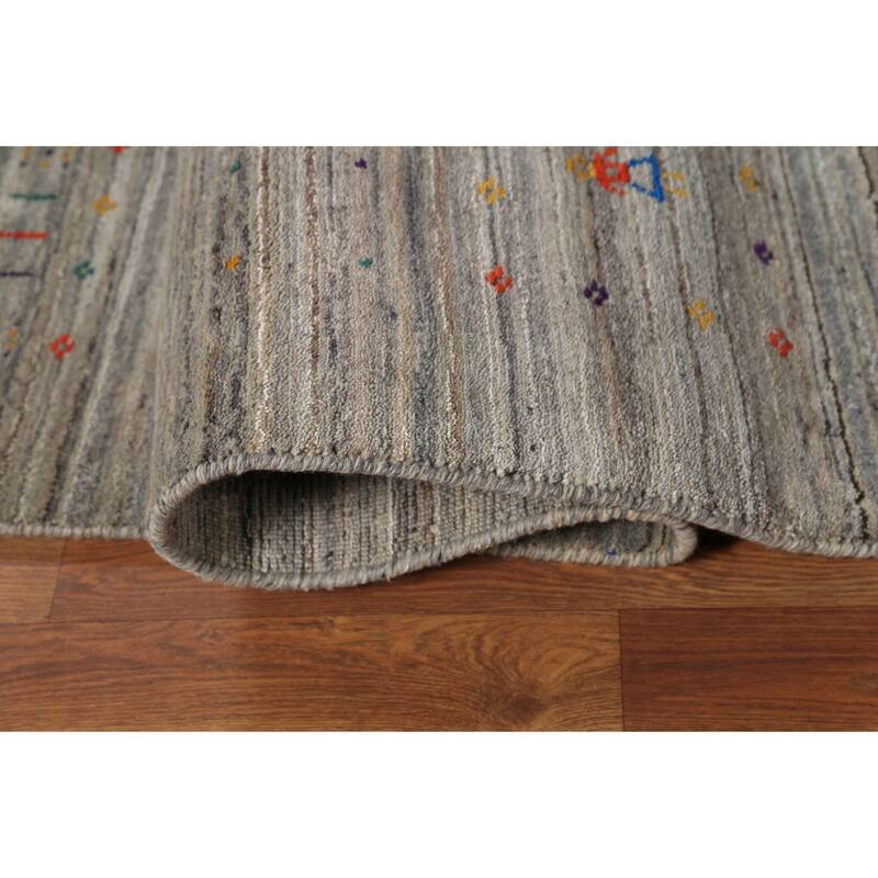 All-Over Striped Gabbeh Indian Square Rug Hand-Knotted Wool Carpet - 7'10"x 7'11"