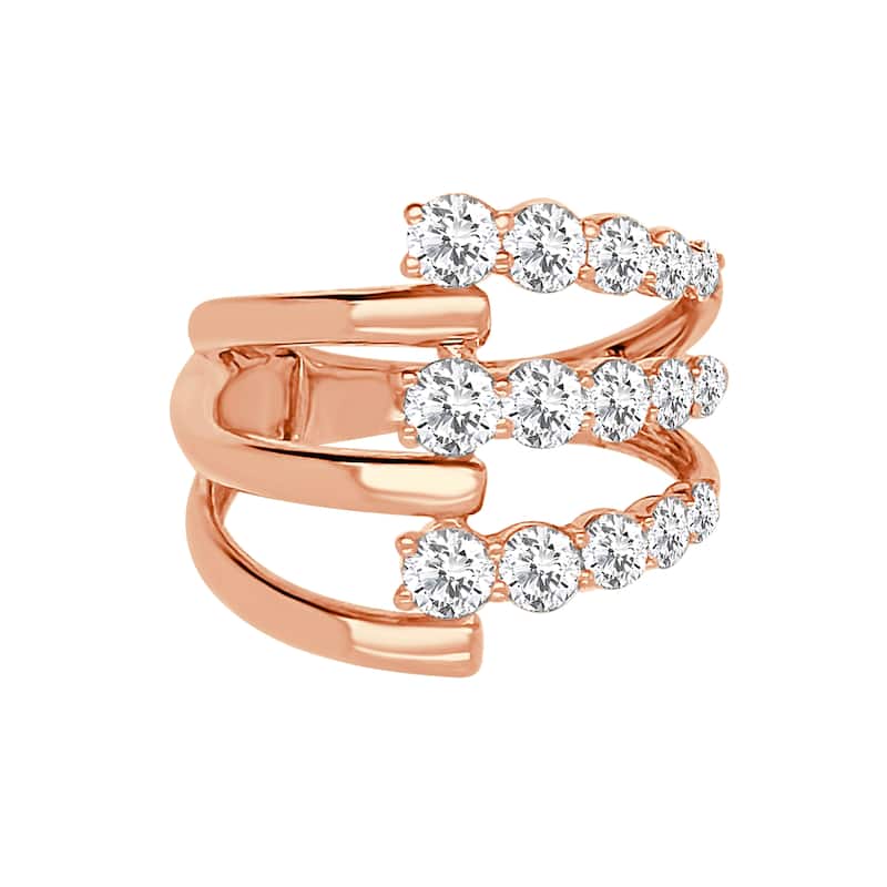 Auriya 14k Gold Lab Grown Round Diamond Three-Row Open Band Ring 1.30 ct. tw. (F-G, VS) - 4 - Rose