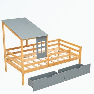 Twin Size House Low Loft Bed with Two Storage Drawers - Bed Bath ...