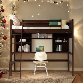 Twin size Loft Bed With Storage Shelves,Desk And Ladder,Sturdy Frame,Kids Bedroom Sets