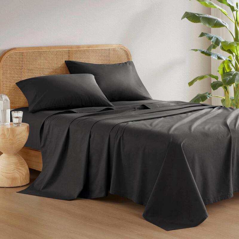 Chelsea Square Cotton 144TC 100% Cotton Solid Sheet Set - Twin XL - Black