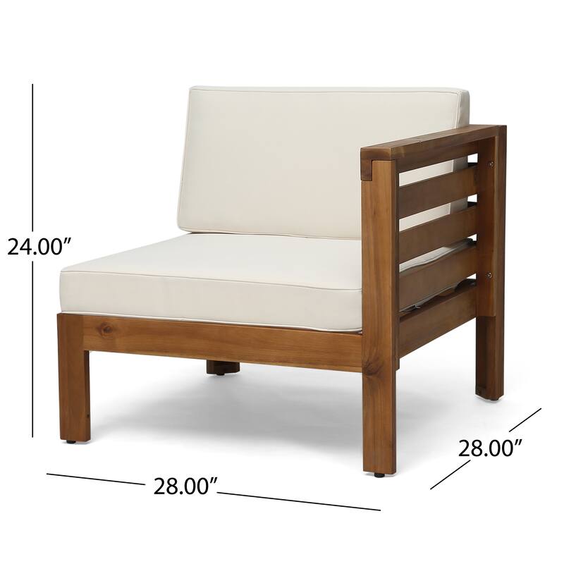 2-Piece Outdoor Patio Sectional Sofa Set, Acacia Wood Frame with Cushions, Ottoman and Coffee Table, outdoor Conversation Set