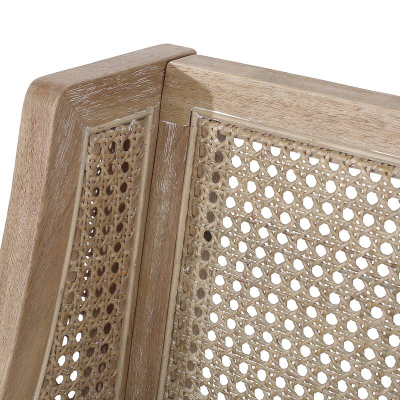 French Country Breck Upholstered Barstools with Cane Backrest (Set of 2) - 30-inch Seat Height by Christopher Knight Home.