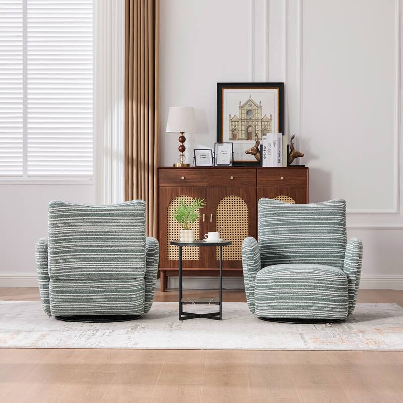 Modern Style 360° Swivel Leisure Chair Fabric Striped Armrest Swivel Chair