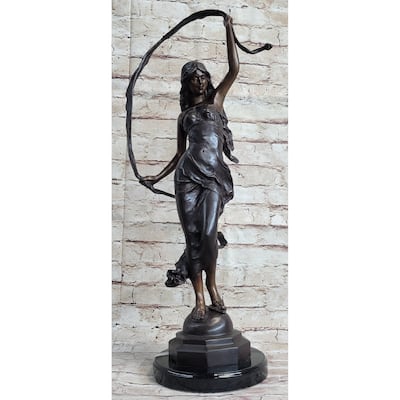 Signed Moreau Beauty Ribbon Dancer Bronze Sculpture Marble Base Statue Figurine