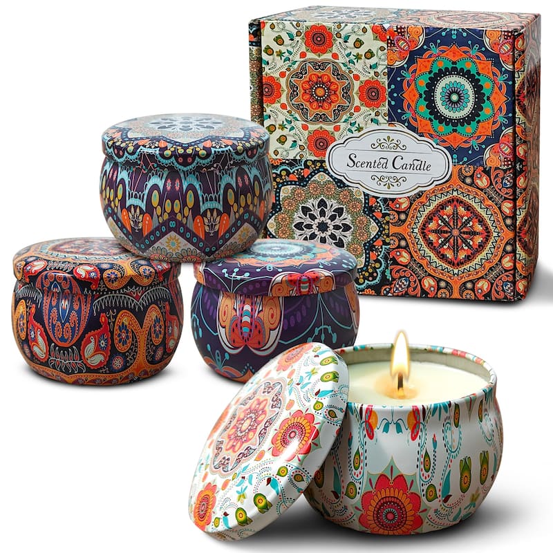 4-Piece Scented 4 oz Tin Candle Gift Set with Soy Wax (120H Burn Time)