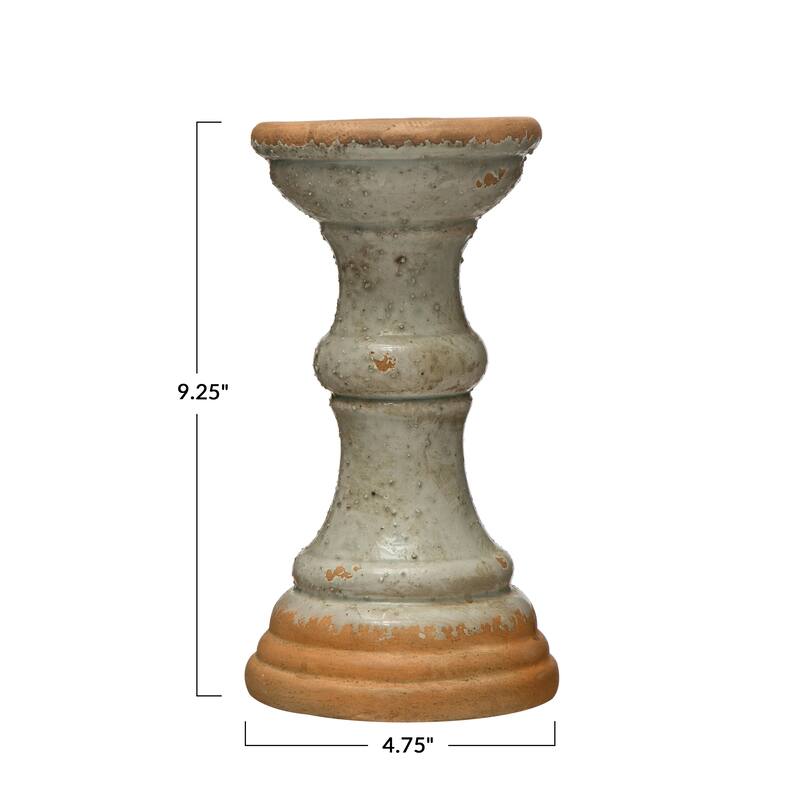 2-Tone Terracotta Pillar Candle Holder - 5.1"L x 5.1"W x 9.7"H