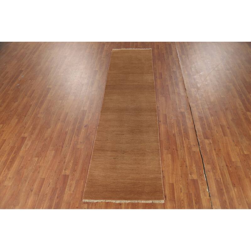 Light Brown Gabbeh Modern Runner Rug Oriental Hand-Knotted Wool Carpet - 2'7"x 9'10"