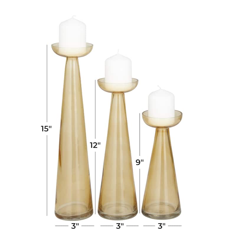 Glass Tapered Cone Candle Holder with Rounded Candle Plates - Set of 3 Green, Gold, Clear - Roche River Decor