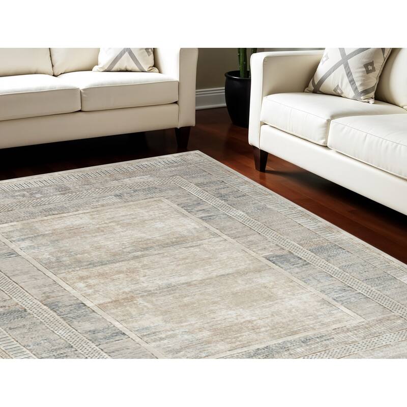 Juhef Power Loomed Geometric Modern Non Skid Stain Resistant Area Rug By HomeRoots - 118' X '94' X '0.39 - 118' X '94' X '0.39 - Oxford Blue - Rectangle
