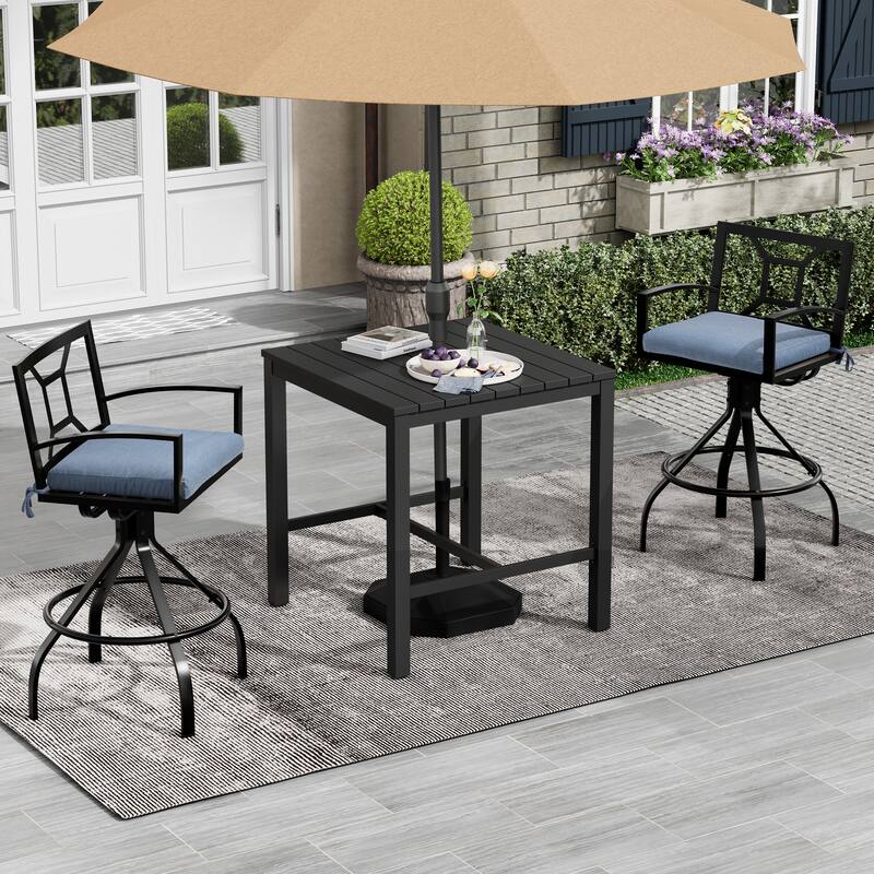 Outdoor Indoor Patio Aluminum Armrest Swivel Bar Stools with Sunbrella Fabric Cushion - SpectrumDenim - 2-Piece