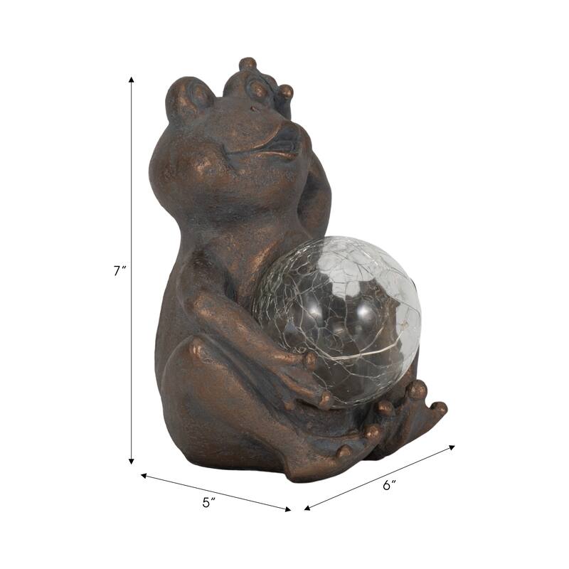 Sagebrook Home's 7-inch Polyresin Frog with Glowing Solar Orb in Antique Copper