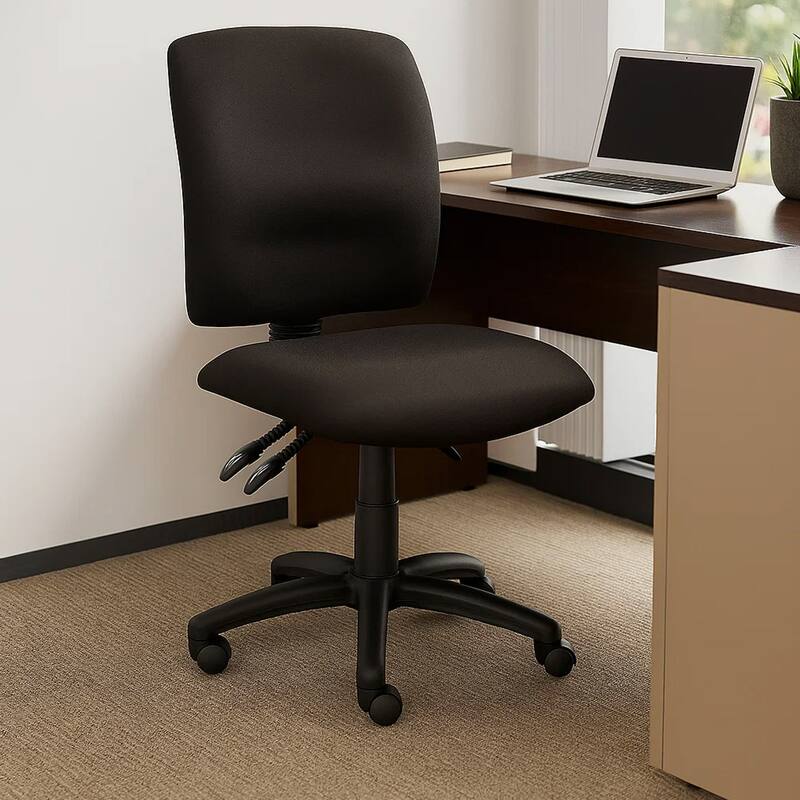 Zean Swivel Task Chair, Black Crepe Fabric, Contoured Back, Rolling