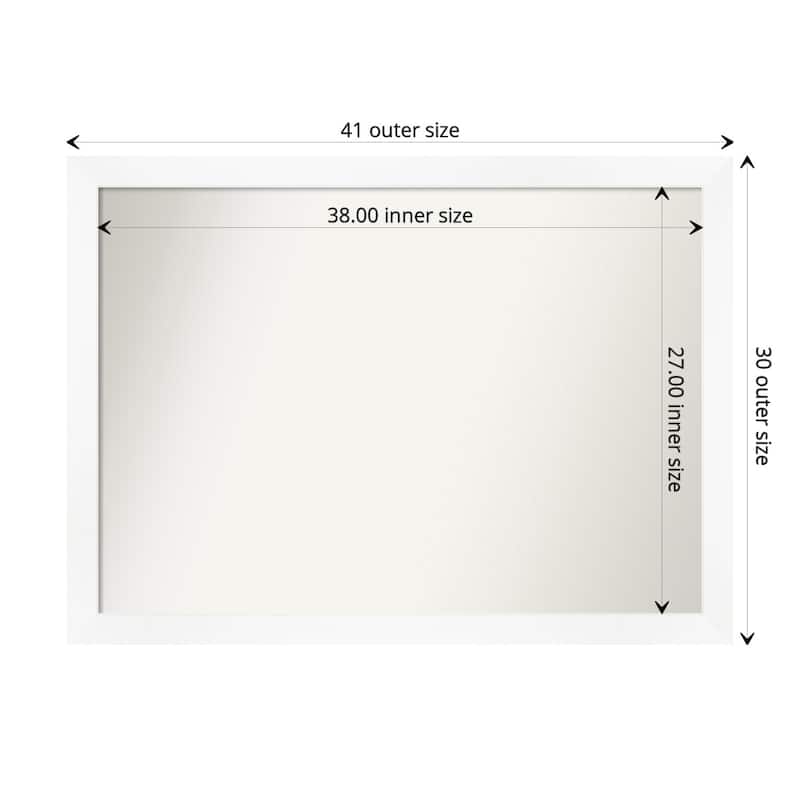 Non-Beveled Bathroom Wall Mirror - Cabinet White Narrow Frame - 41 x 30 in - Cabinet White Narrow