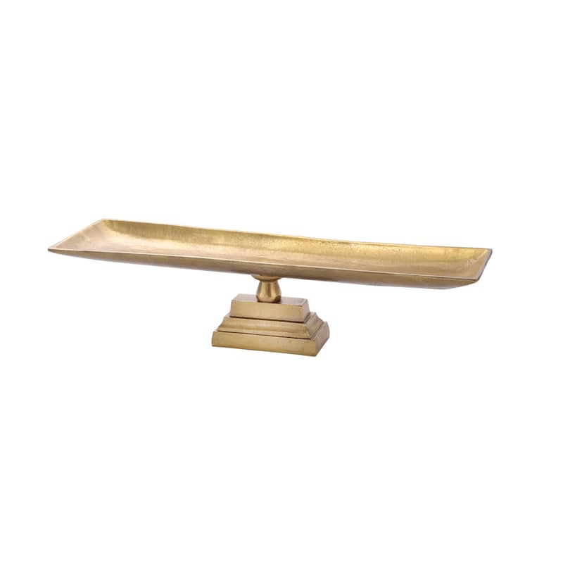 Sm. Cast Aluminum Tray/Dish on Foot Antique Brass 23.2" - ANTIQUE BRASS