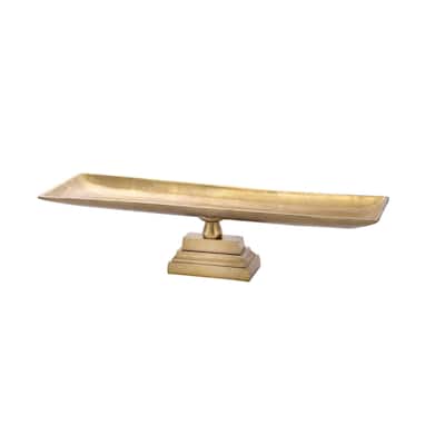 Sm. Cast Aluminum Tray/Dish on Foot Antique Brass 23.2" - ANTIQUE BRASS