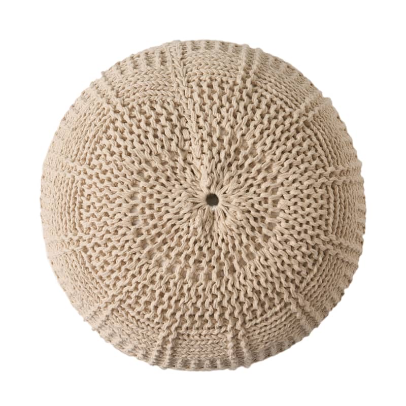 Hortense Indoor Cotton Knitted Round Pouf by Christopher Knight Home
