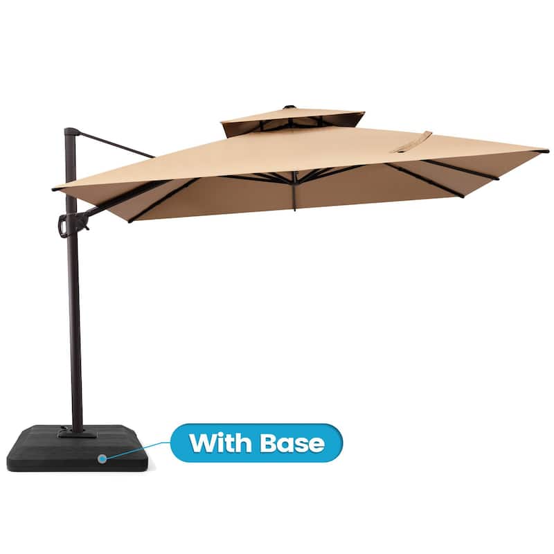 10FT Outdoor Square Patio Cantilever-Offset Umbrella with Base Stand