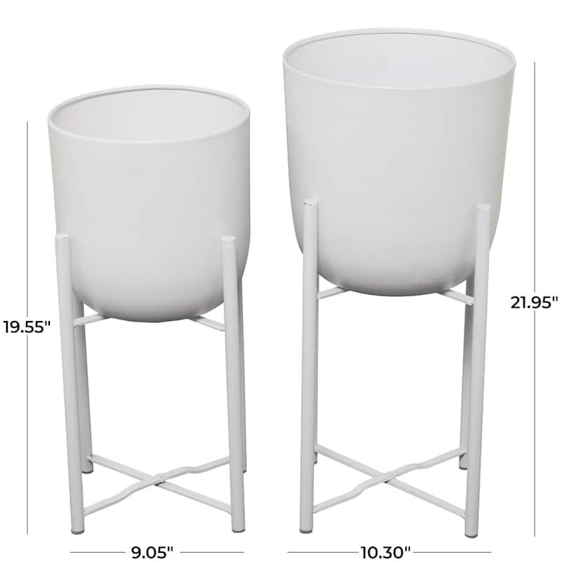 Metal Indoor Outdoor Planter with Removable Stand - Set of 2 Black or White - CosmoLiving by Cosmopolitan