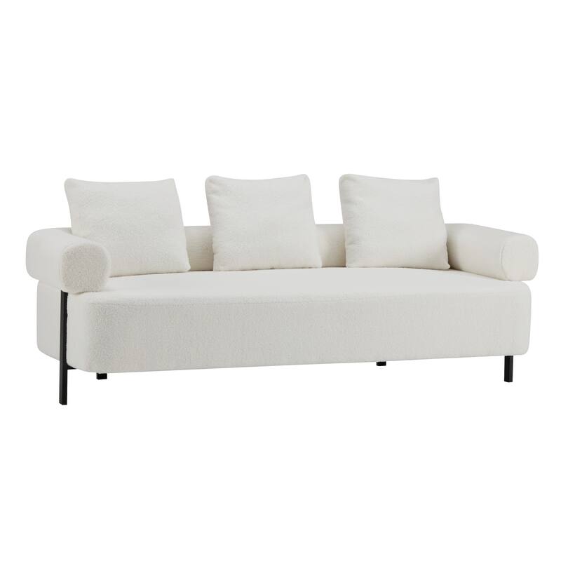 78 Inch Modern 3-Seater Beige Upholstered Sofa with Plush Pillows for Living Room, Bedroom, Apartment