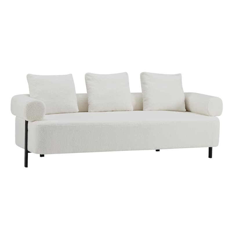 Christopher Knight Home - Leontius Boucle Sofa with Rolled Armrests and 3 Plush Pillows