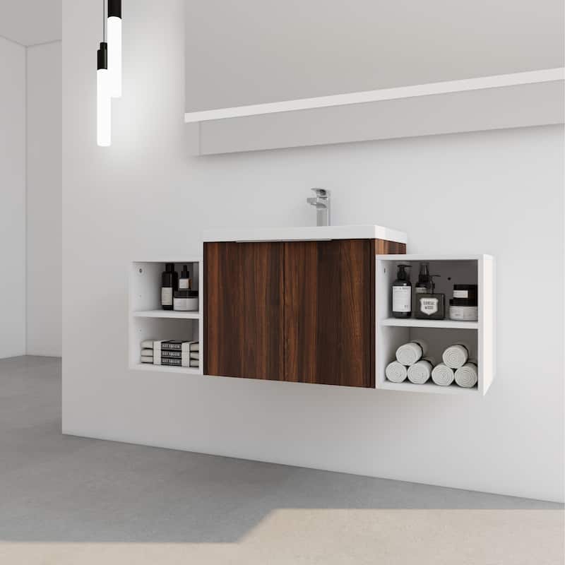 48" Modern Wall-Mounted Bathroom Vanity with Double Soft-Close Doors, Resin Sink, Eco-Friendly Plywood