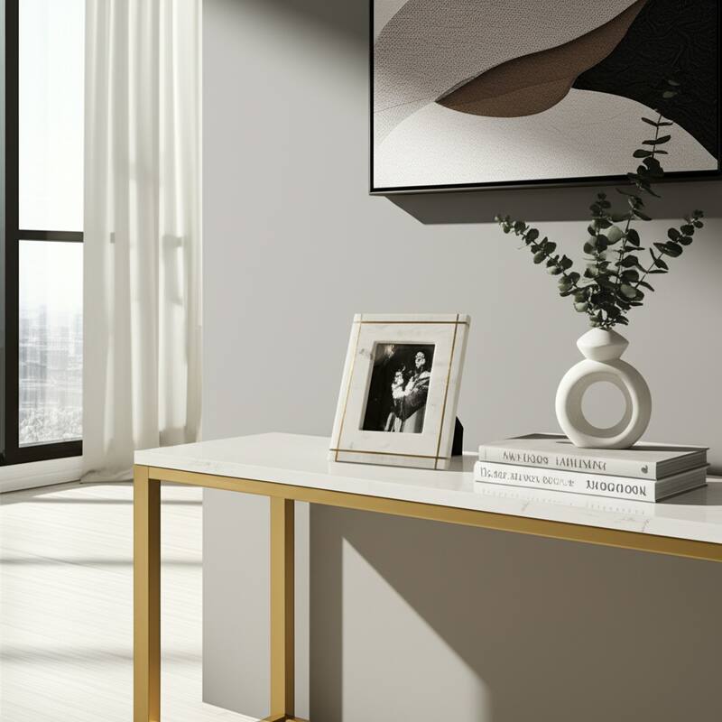 Marble Stone Frame with Inlaid Detail Modern Glam Decorative Accent