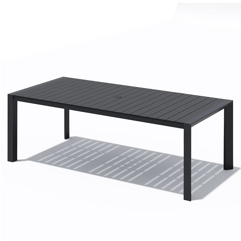 Outdoor All-Weather Aluminum Patio Rectangular Dining Table with Umbrella Hole