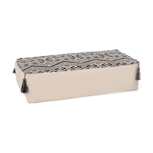 slide 2 of 9, Furlong Boho Rectangular Bean Bag Ottoman by Christopher Knight Home Removable Cover - Cotton - 42.00" W x 24.00" D x 19.00" H - Pouf - Dry Clean - Solid - Fabric - Polystyrene Beads - Natural + Black - Modern & Contemporary - No