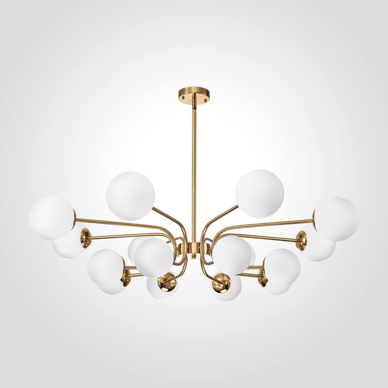 16-Light Mid-Century Modern 2-Tier Large Round Sputnik Glass Globe Chandelier with Milky White Glass Globe Shade