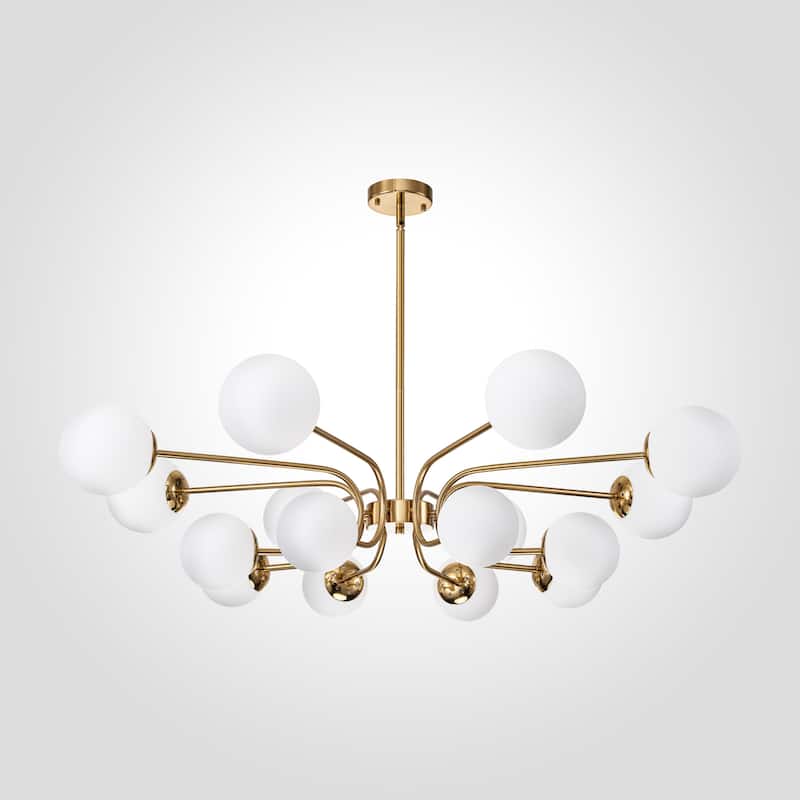 16-Light Modern Industrial 2-Tiered Sputnik Linear Frosted Opal Glass Globe Bubble Chandelier for Dining Room