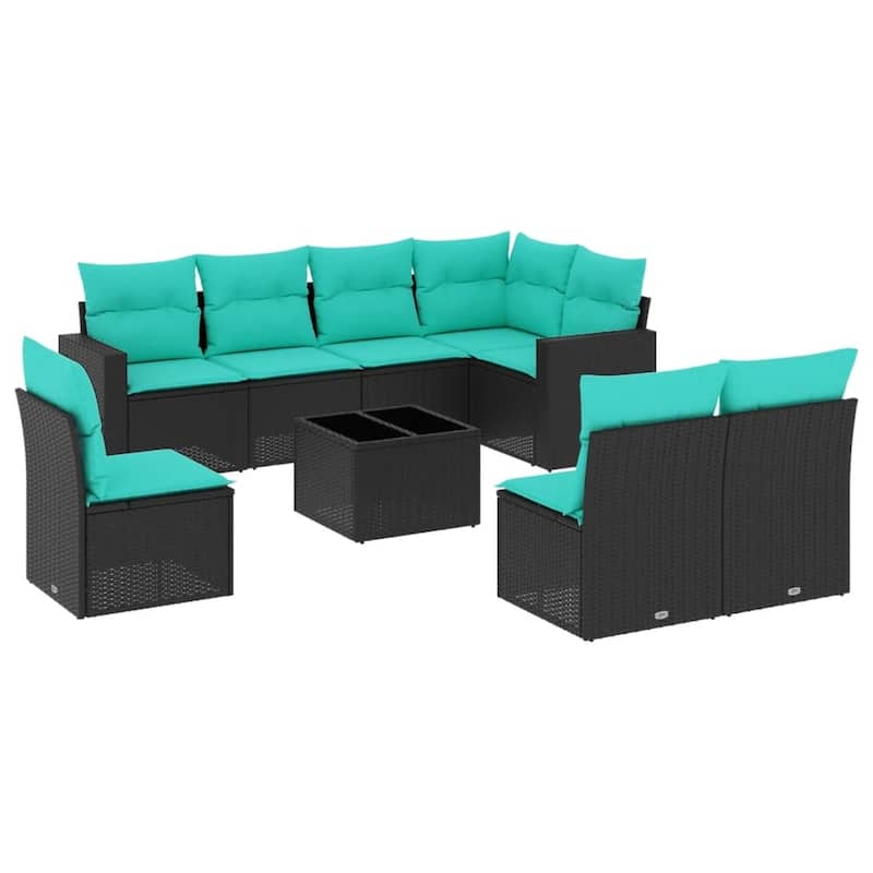 vidaXL Patio Sofa Set with Cushions Outdoor Conversation Furniture Poly Rattan - 25.8" x 24.4" x 27.2"