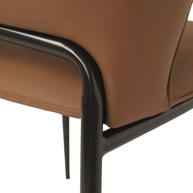 Mid-century Modern Dining Chairs, PU Leather Seat Cushion with Solid Wood Legs Set of 2