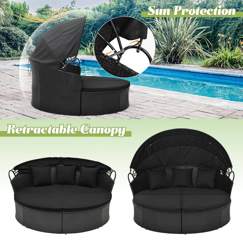 Costway Patio Round Daybed with Retractable Canopy Rattan Sectional - See Details