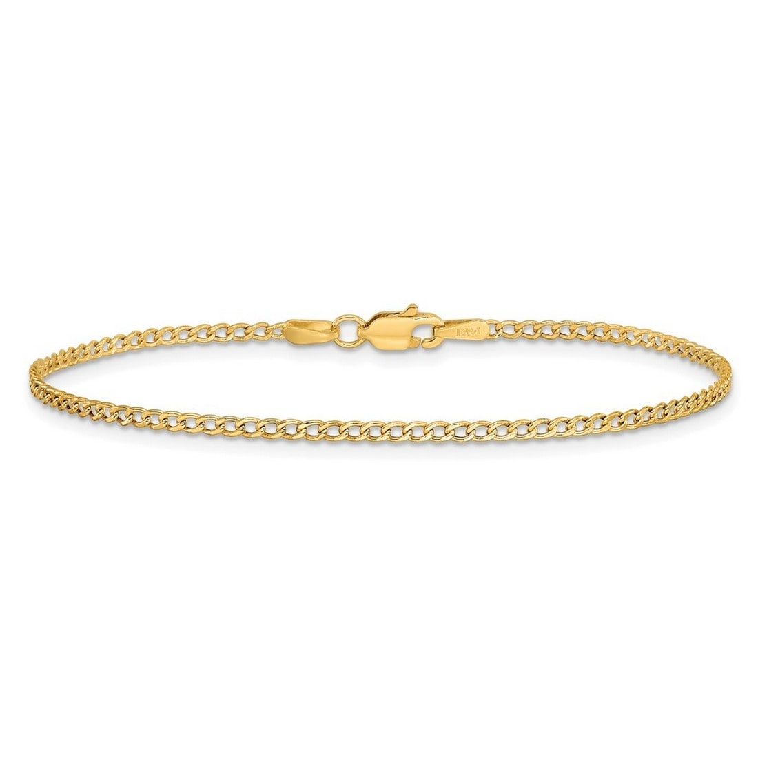 Curata 14k Yellow Gold 1.85mm Semi solid Curb Link Chain Bracelet