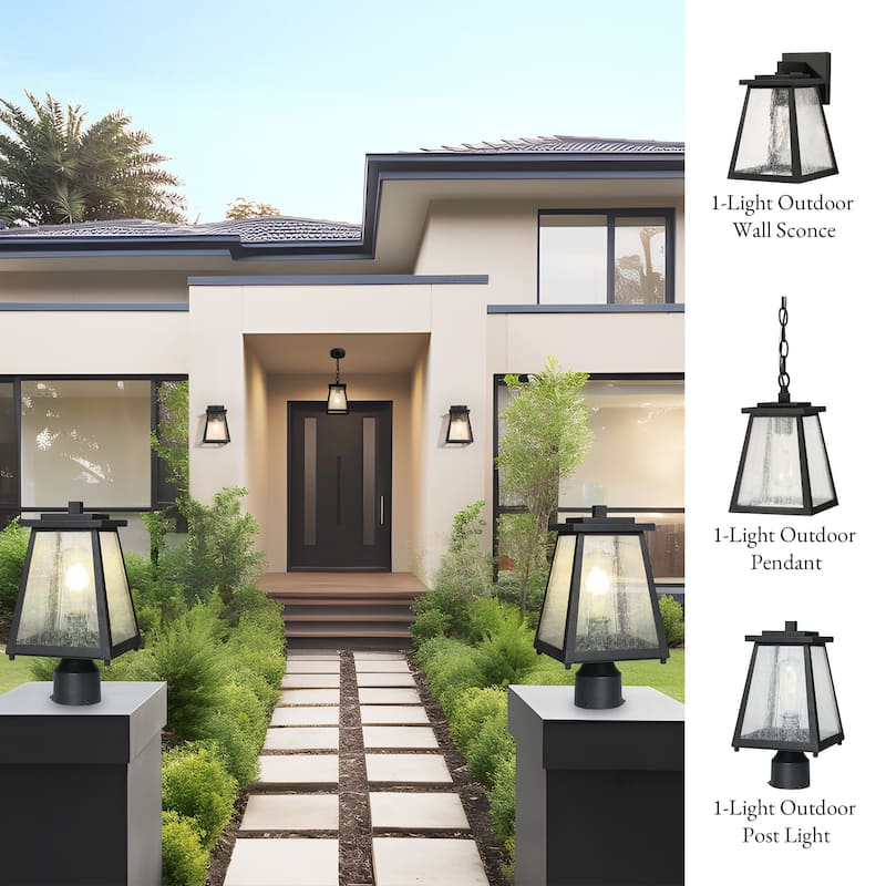 Mid-Century Modern Black 1-Light Outdoor Wall Sconces Patio Lantern - W7" x H11"