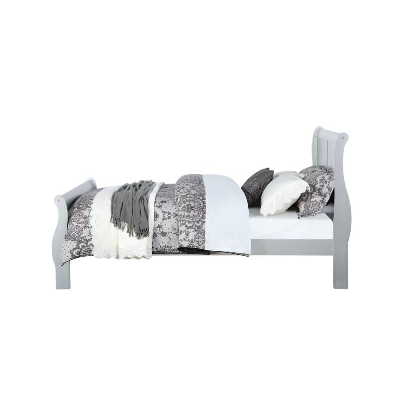 Wooden frame Bed With Headboard, Footboard, Suitable For Bedroom - Silver - King
