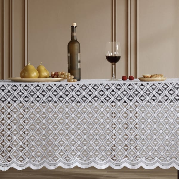 HLC.me Alona Lace Fabric Tablecloth for Rectangle & Round Tables, Wrinkle Resistant, Patterned Scalloped
