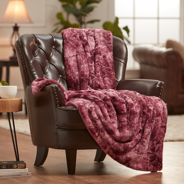 Chanasya Faux Fur Wolf Throw Blanket With Reversible Sherpa - On