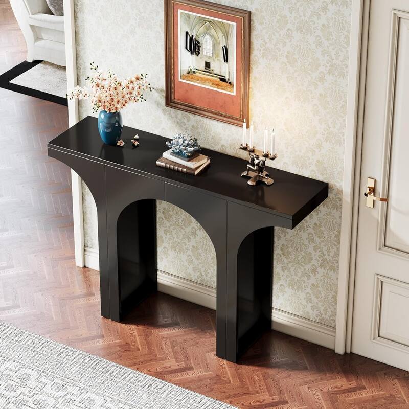 Black Console Table, 47 Inches Wood Sofa Table