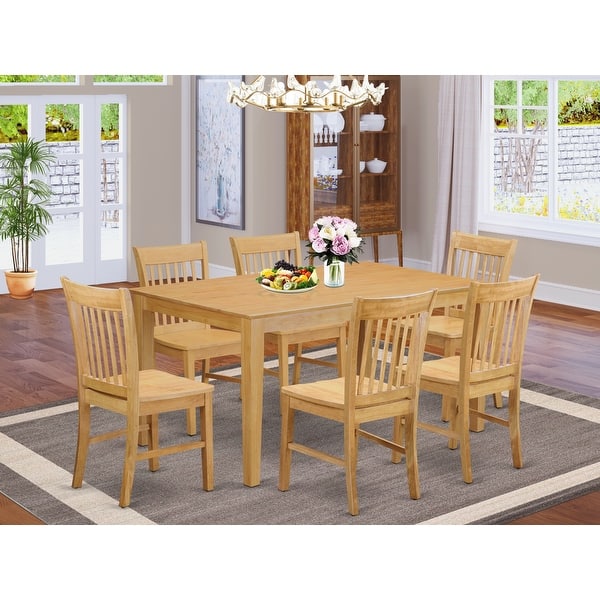 Shop Oak Finish Rubberwood 7 Piece Dining Room Set With Dining