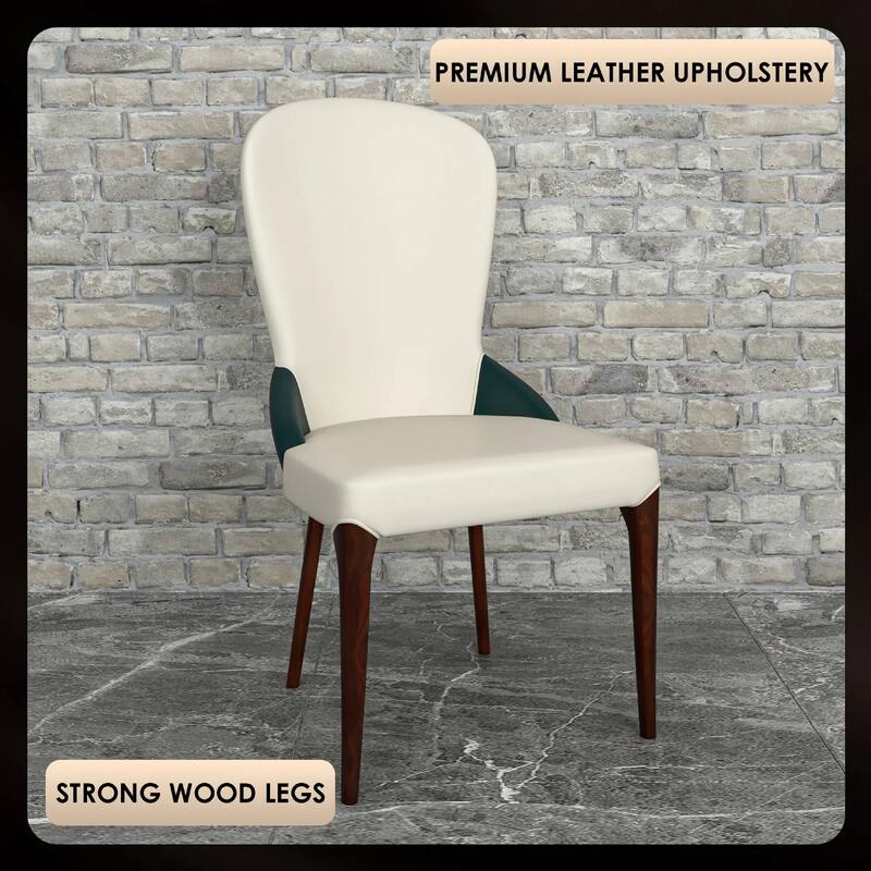 Havana Leather Upholstered Solid Wood Dining Chair Two-Tone Color Design Set of 4