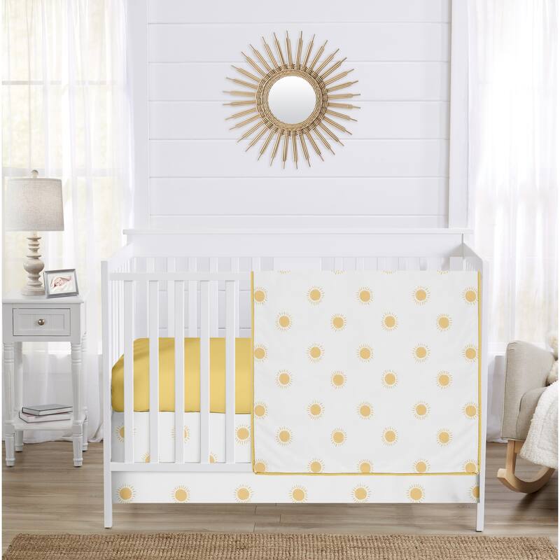 Sweet Jojo Designs White and Yellow Boho Sun Boy, Girl, Unisex/Gender Neutral 3pc Nursery Crib Bedding Set - Bohemian Celestial