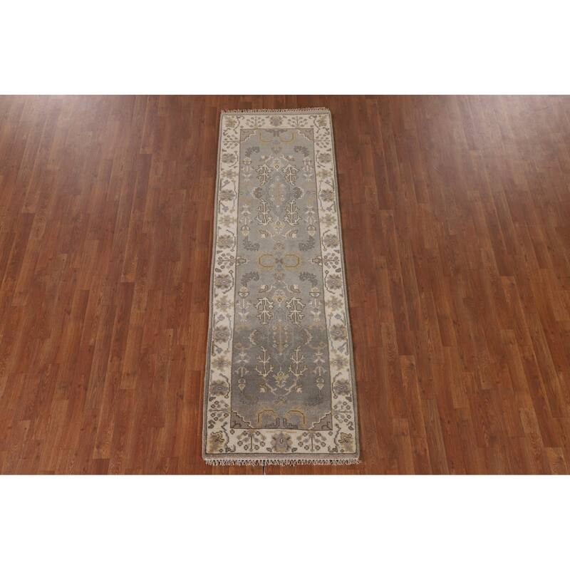 Earth Tone Grey Oushak Oriental Runner Rug Handmade Wool Carpet - 2'7"x 7'10"