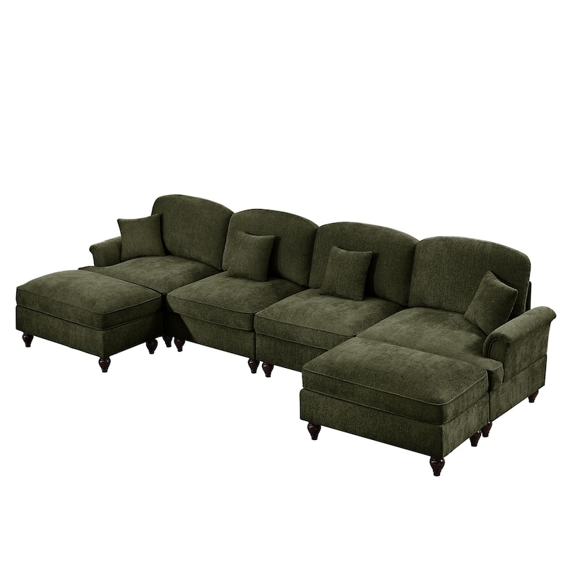 GDFStudio - Classic U-Shaped Chenille 4-Seater 137.8" Sectional Sofa with Ottomans